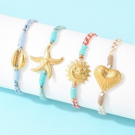 304 из нержавеющей стали ссылка браслеты, Браслеты из хлопковой веревки, плетеные для женщин, реальный 18 k позолоченный