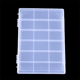 Récipients de stockage de perles en matière plastique, 18 compartiments, rectangle