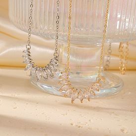 Stylish and Cute Petal Brass Clear Cubic Zirconia Pendant Necklace with Cable Chain for Women Girl