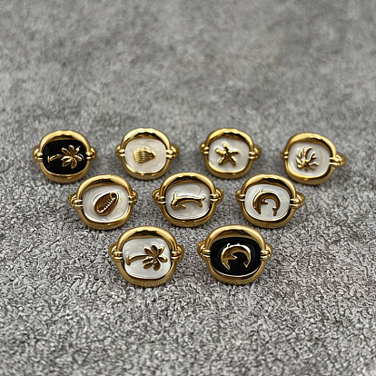 Ocean 304 Stainless Steel Enamel Cuff Open Rings, Oval, Golden