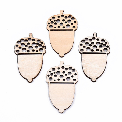 Unfinished Natural Poplar Wood Big Pendants, Laser Cut Wood Shapes, Acorns