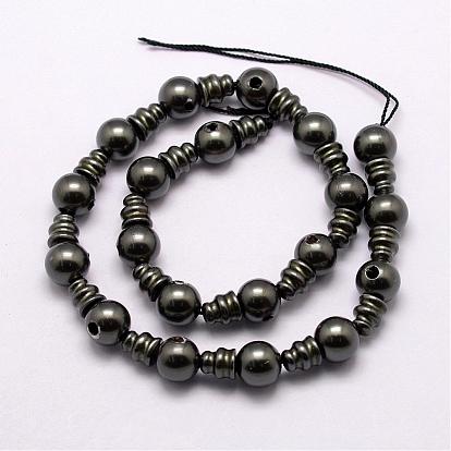 Plated Shell 3-Hole Guru Beads Strands, T-Drilled Beads, for Buddhist Jewelry Making
