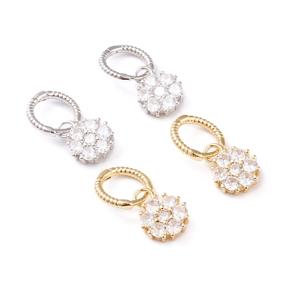 Brass Micro Pave Clear Cubic Zirconia Huggie Hoop Earrings, Long-Lasting Plated, Flower