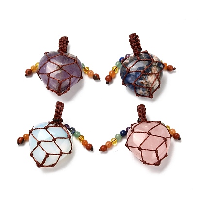 Natural & Synthetic Gemstone Pendants, with Nylon Sewing Thread and Chakra Theme Round Beads, Heart