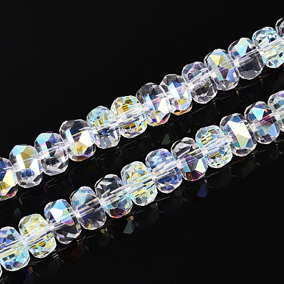 Electroplate Glass Beads Strands, Rondelle, Faceted, AB Plated