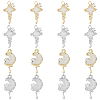 16шт 4 стиль сплав микро паве кубический цирконий подвески, с кабошонами из смолы , Луна и звезды