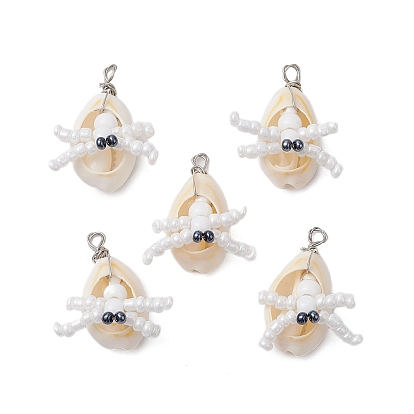 Подвески из натуральной ракушки каури и стеклянных бусин, амулеты в виде рака-отшельника