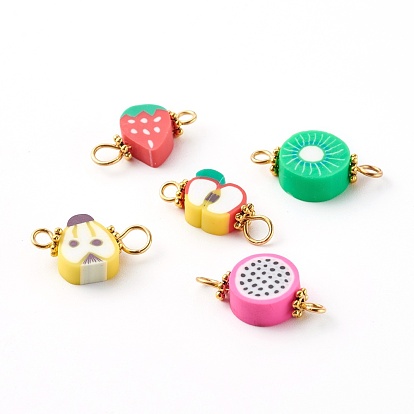 Mixed Fruit Polymer Clay Links Connectors, with 304 Stainless Steel Eye Pins, Alloy Daisy Spacer Beads, Golden