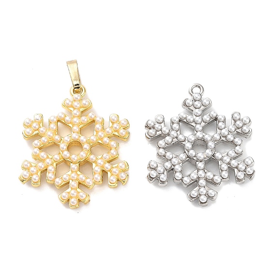 Латунные подвески, прелести снежинки, с пластмассовой жемчужиной abs, стойки покрытие, долговечный, без свинца и без кадмия