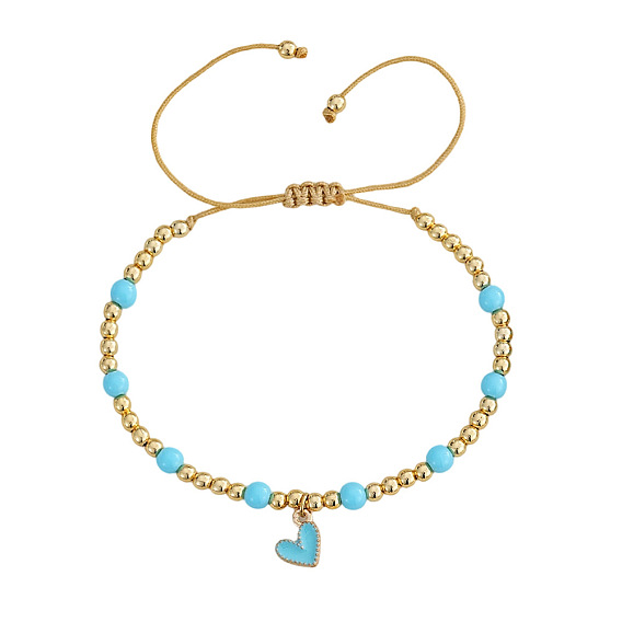 Регулируемые браслеты с подвеской в виде сердца из сплава с эмалью, Круглые эластичные браслеты из латуни и акрила для женщин