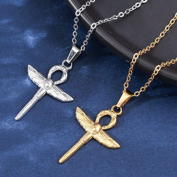 Крест анкх с крыльями 304 ожерелья с подвесками из нержавеющей стали, ионное покрытие (ip)