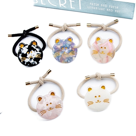 Élastiques à cheveux en acétate de cellulose, chat mignon, accessoires pour cheveux élastiques pour femmes et filles