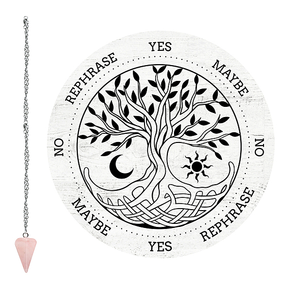 1 кулоны из натурального розового кварца с конусом / шипом / маятником, 1 ПК 304 ожерелья-цепочки из нержавеющей стали, 1маятниковая доска из ПВХ, биолокация гадальная доска