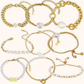 Stylish Commuter Stainless Steel Gold-Plated Freshwater Pearl Bracelet for Women