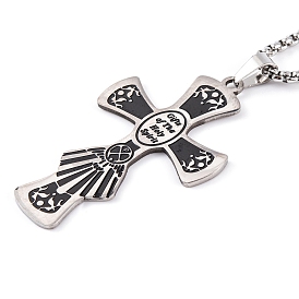 Cross 201 Stainless Steel Pendant Necklaces, with Enamel, Box Chains
