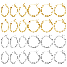 12 пары 2 цвета латунные серьги-кольца, долговечный, стойки покрытие, без свинца и без кадмия