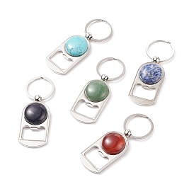 Zinc Alloy Bottle Openers, Beer Opener Keychain, with Natural Gemstone Cabochons