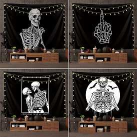 Halloween Theme Polyester Wall Hanging Tapestry, for Bedroom Living Room Decoration, Rectangle, Skull Pattern