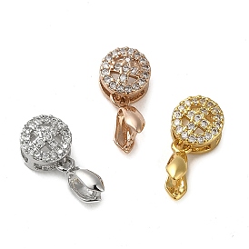 Rack Plating Brass Micro Pave Clear Cubic Zirconia Ice Pick Pinch Bails, Long-Lasting Plated, Lead Free & Cadmium Free, Round