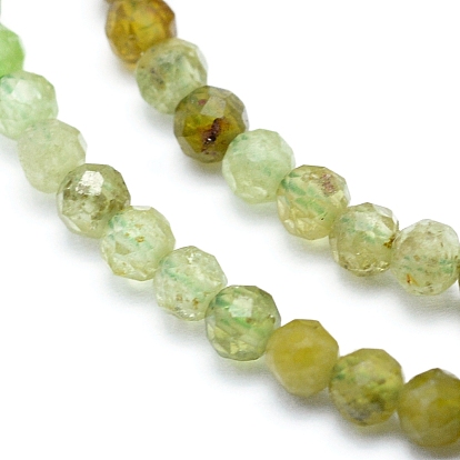 Natural Green Garnet Beads Strands, Andradite Beads, Faceted, Round