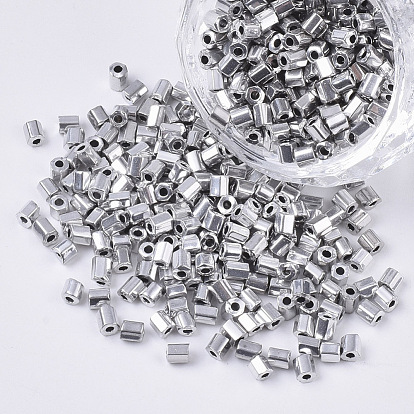 Two Cut Glass Seed Beads, Hexagon, Metallic Colours