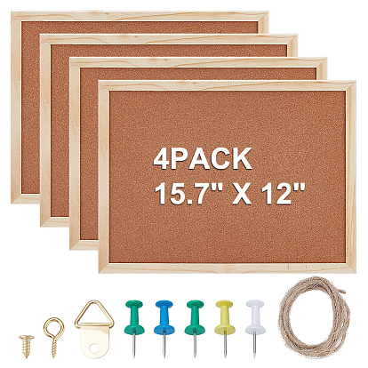 4шт. прямоугольная пробковая доска для объявлений, форум для домашнего офиса и школы, с крючками-подвесками из цинкового сплава