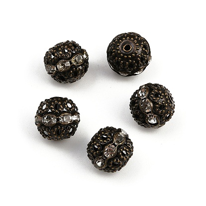 Латунные бусины со стразами , класс А, античная бронза, круглые, 12 мм диаметром, отверстие : 1.5 мм