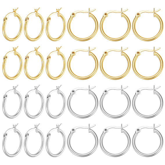 12 пары 2 цвета латунные серьги-кольца, долговечный, стойки покрытие, без свинца и без кадмия