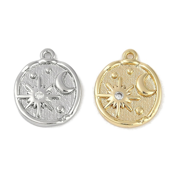 Латунные микро проложить кубического циркония подвески, без кадмия, без никеля и без свинца, плоские круглые с солнцем и луной