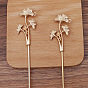 Alloy Lotus Leaves Hair Sticks, Rhinestone Settings, with Iron Stick and Loop, Long-Lasting Plated Hair Accessories for Women