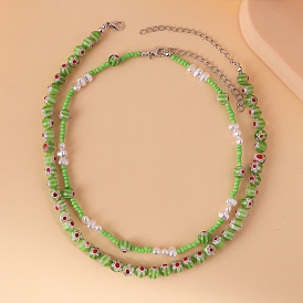 Ожерелье из стеклянных бусин в богемном стиле с текстурой камня, жемчугом смешанной формы и рисовыми бусинами, цепочка на ключицу