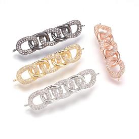 Brass Micro Pave Cubic Zirconia Links, Chain Shaped