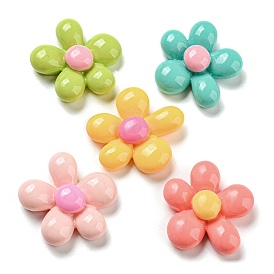 Rainbow Color Opaque Resin Cabochons, Flower