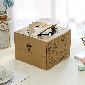 Индивидуальные высокие коробки для торта из крафт-бумаги, упаковочная коробка для хлебобулочных изделий, квадратный с прозрачным окошком и ручкой