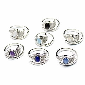 Глаз Гора натуральный драгоценный камень манжеты кольца, открытые кольца из платинового металла для женщин
