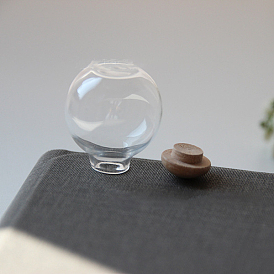 Round Miniature Glass Empty Bottle Ornaments, Mushroom Shaped Wood Stopper, Micro Landscape Garden Dollhouse Accessories, Photography Props Decorations
