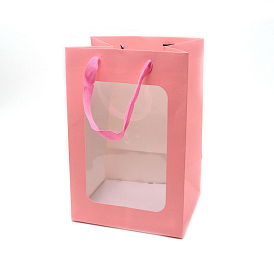 Rectangle Paper Bags, with Ribbon Handles and Windows, for Gift Bags and Shopping Bags