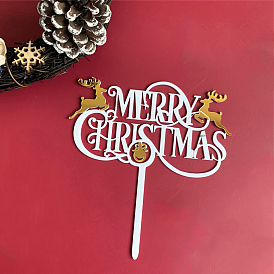 Christmas Acrylic Cake Toppers, Cake Decoration Supplies, Reindeer with Word Merry Christmas