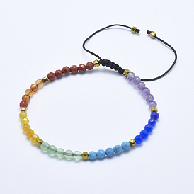 Mixed Stone Braided Bead Bracelets, with Non-Magnetic Synthetic Hematite and Nylon Cord, Faceted