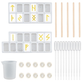 SUNNYCLUE DIY Runes & Moon Phase Shape Silicone Molds Kits, with Resin Casting Molds Sets, Disposable Plastic Transfer Pipettes & Latex Finger Cots, Birch Wooden Craft Ice Cream Sticks