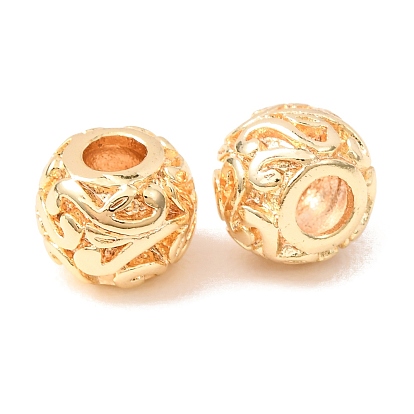 Brass Beads, Round with Floral Pattern