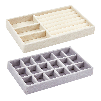 2 Pcs 2 Styles Flocking Jewelry Trays, Rectangle