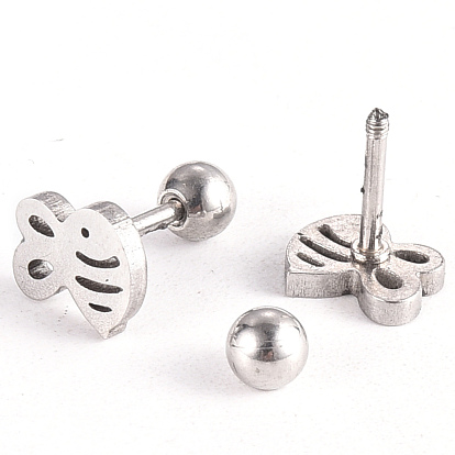 201 Stainless Steel Barbell Cartilage Earrings, Screw Back Earrings, with 304 Stainless Steel Pins, Bees