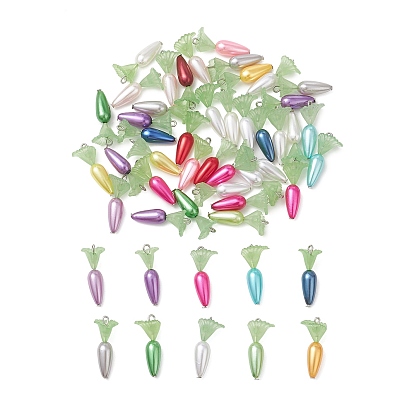 50Pendentifs en acrylique, verre et plastique ABS imitation perle, charmes de carotte, accessoires en fer