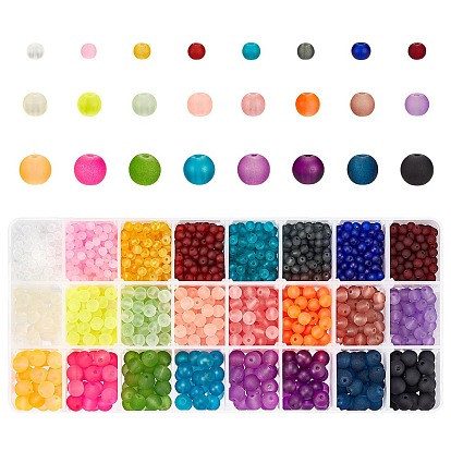 Transparent Glass Beads, for Beading Jewelry Making, Frosted, Round