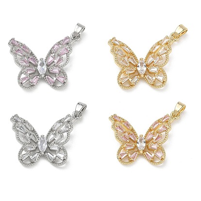 Латунные микро проложить кубического циркония подвески, долговечный, бабочки прелести, платина/настоящее золото 18k