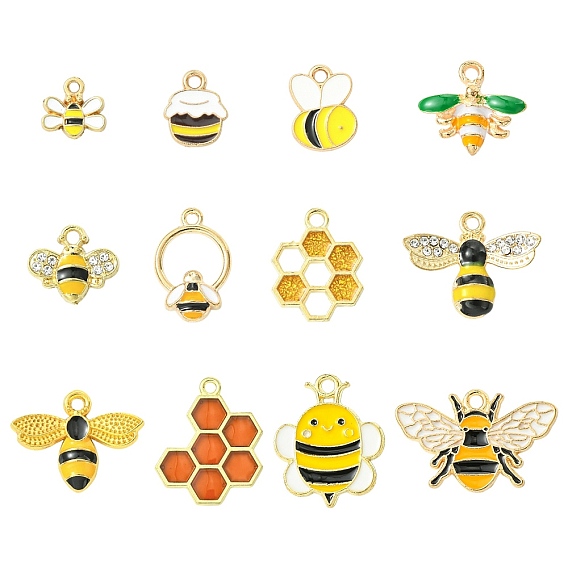 36 шт 12 стили подвески из сплава эмали, пчелиное очарование, золотой свет