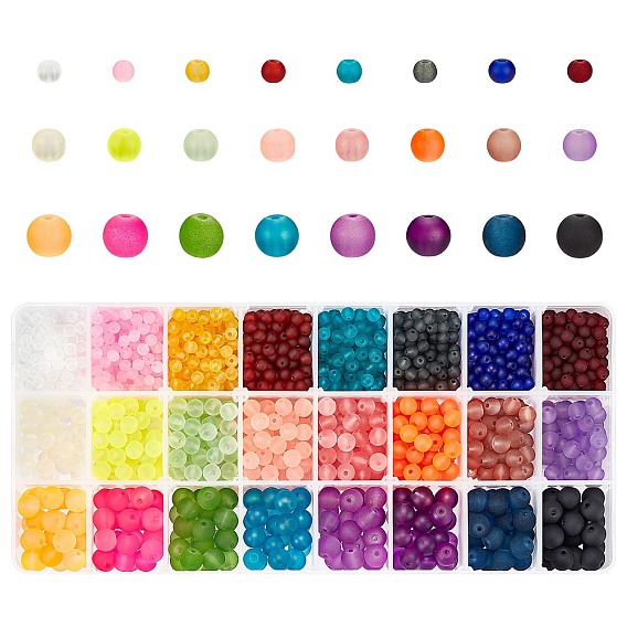 Transparent Glass Beads, for Beading Jewelry Making, Frosted, Round