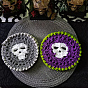 Halloween Theme Polyester Crochet Cup Mats, Antiskid Macrame Coasters, Flat Round with Skull