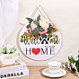 Natural Wood Hanging Wall Decorations for Front Door Home Decoration, Flat Round with Flower, Word Welcome To Our Home